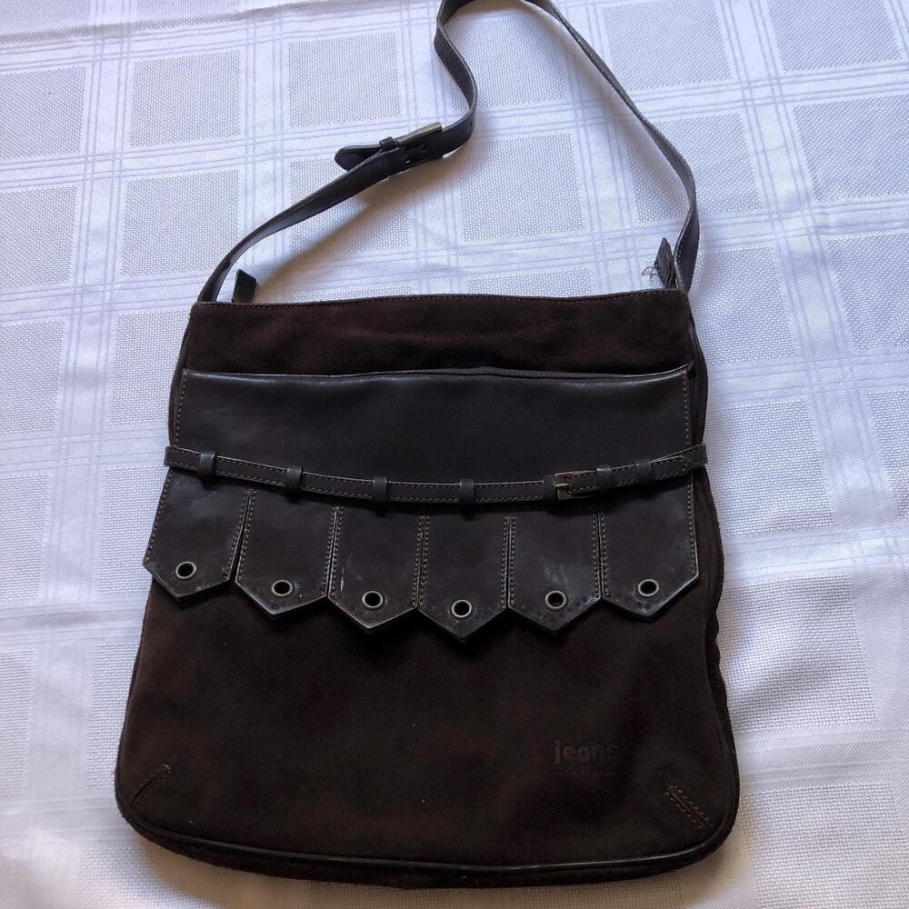 Early 2000 French Les copains jeans, made in Italy, boho brown bag: suede